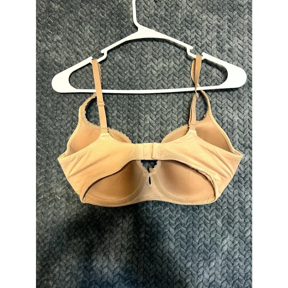Victoria's Secret Lightly Lined Demi Bra Womens 32DDD Beige Lace Trim Wide Strap